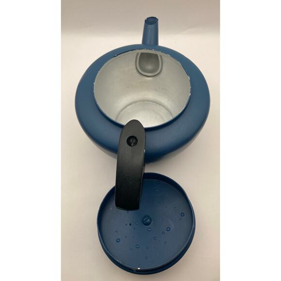 Vintage Mirro Teapot Aluminum Hand Painted Floral and Bird USA Blue with Lid - Picture 6 of 9